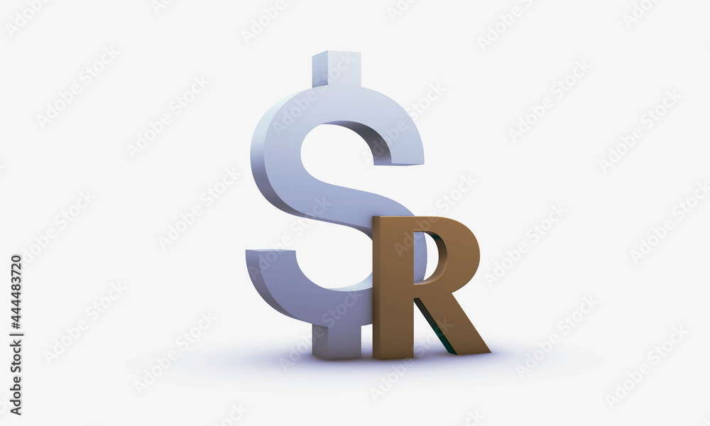 Dollar and South african rand Symbols Isolated on White Background Dollar and South african rand Symbols Isolated on White Background