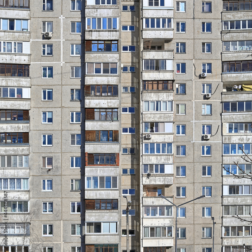 High rise residential building. Typical russian plattenbau. City of Balashikha, Moscow region, Russia.