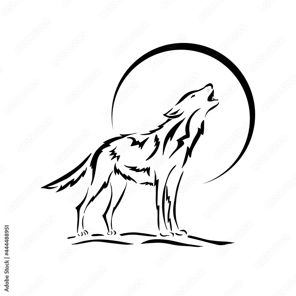 Wolf howling at the moon logo. Vector illustration Wolf howling at the moon logo. Vector illustration
