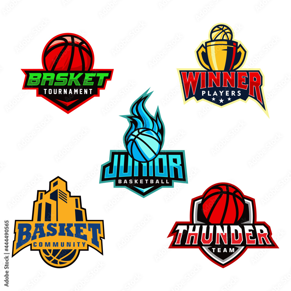 badge basketball team player group logo design for tournament and competition logo Stock ベクター