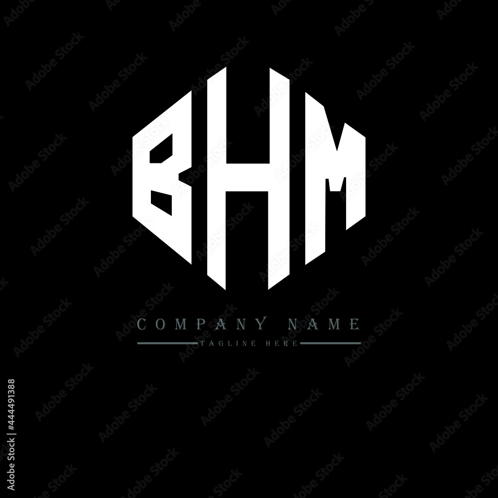 BHM letter logo design with polygon shape. BHM polygon logo monogram. BHM cube logo design. BHM hexagon vector logo template white and black colors. BHM monogram, BHM business and real estate logo. 