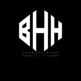 BHH letter logo design with polygon shape. BHH polygon logo monogram. BHH cube logo design. BHH hexagon vector logo template white and black colors. BHH monogram, BHH business and real estate logo. 