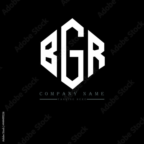 BGR letter logo design with polygon shape. BGR polygon logo monogram. BGR cube logo design. BGR hexagon vector logo template white and black colors. BGR monogram, BGR business and real estate logo.  photo