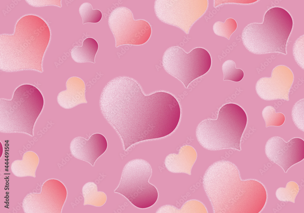 Colourful hearts on pastel pink background, Love concept, Father’s day, Mother’s day, Valentines, Birthday, Wedding, poster, postcard, card, banner, design style.