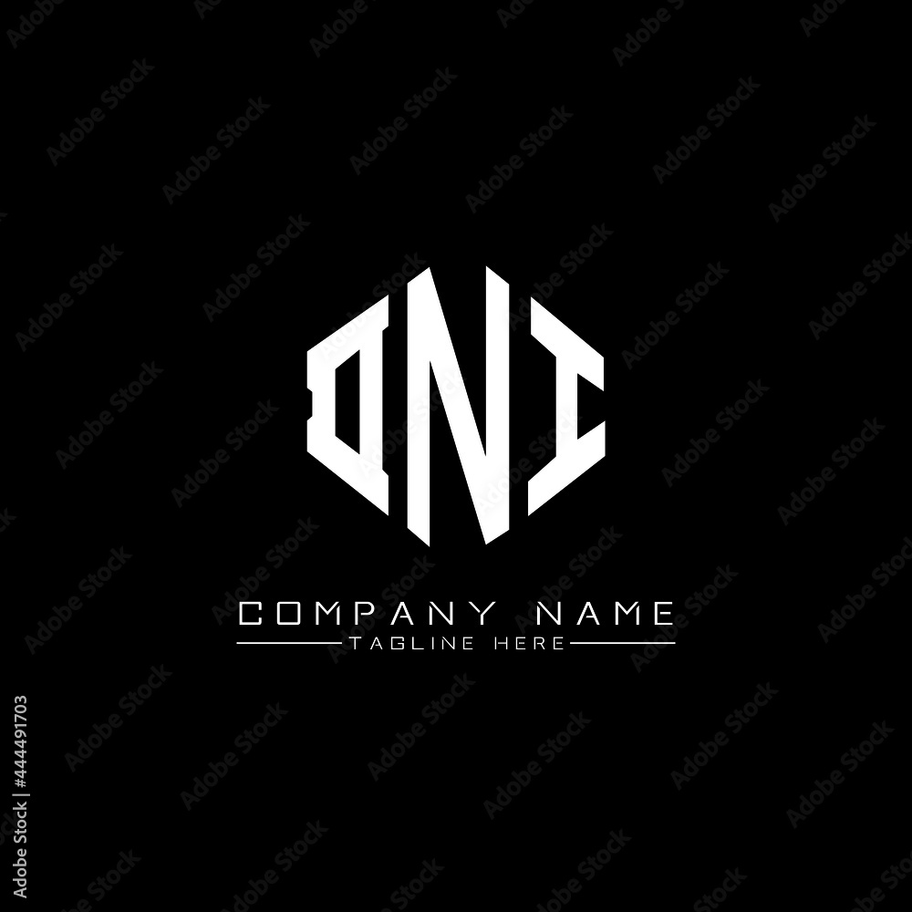 DNI letter logo design with polygon shape. DNI polygon logo monogram. DNI cube logo design. DNI hexagon vector logo template white and black colors. DNI monogram, DNI business and real estate logo. 