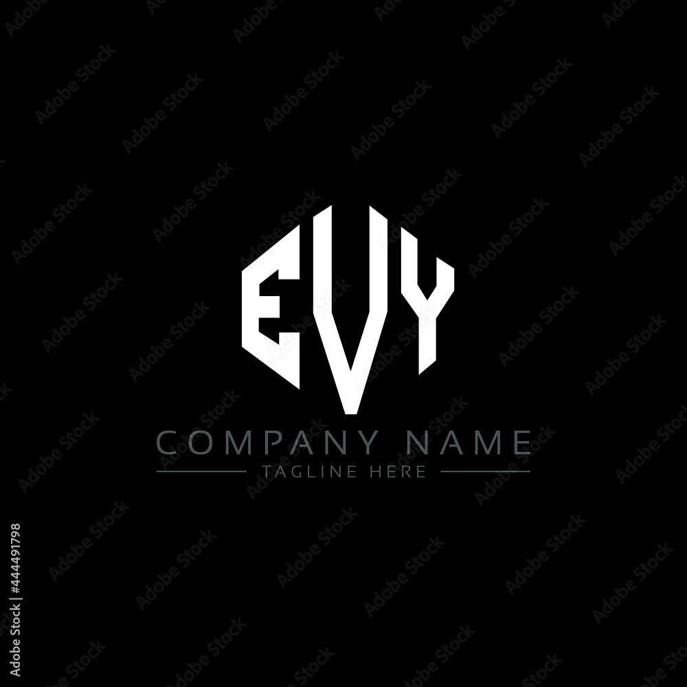Fototapeta premium EVY letter logo design with polygon shape. EVY polygon logo monogram. EVY cube logo design. EVY hexagon vector logo template white and black colors. EVY monogram, EVY business and real estate logo. 