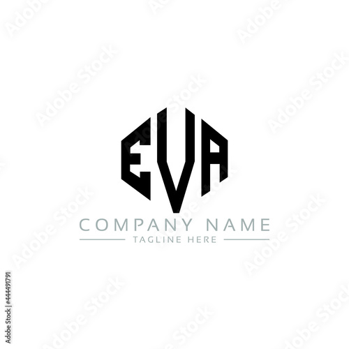 EVA letter logo design with polygon shape. EVA polygon logo monogram. EVA cube logo design. EVA hexagon vector logo template white and black colors. EVA monogram, EVA business and real estate logo. 