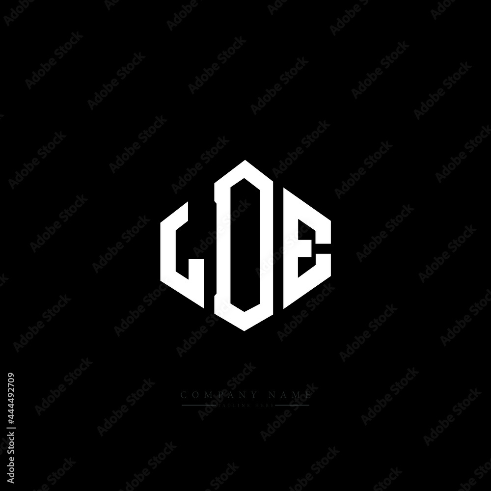 LDE letter logo design with polygon shape. LDE polygon logo monogram. LDE cube logo design. LDE hexagon vector logo template white and black colors. LDE monogram, LDE business and real estate logo. 