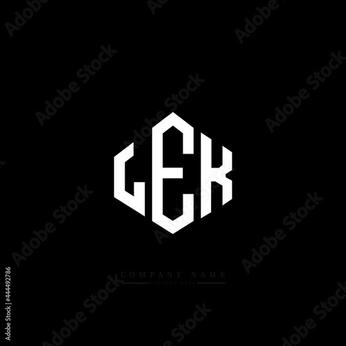 LEK letter logo design with polygon shape. LEK polygon logo monogram. LEK cube logo design. LEK hexagon vector logo template white and black colors. LEK monogram, LEK business and real estate logo. 