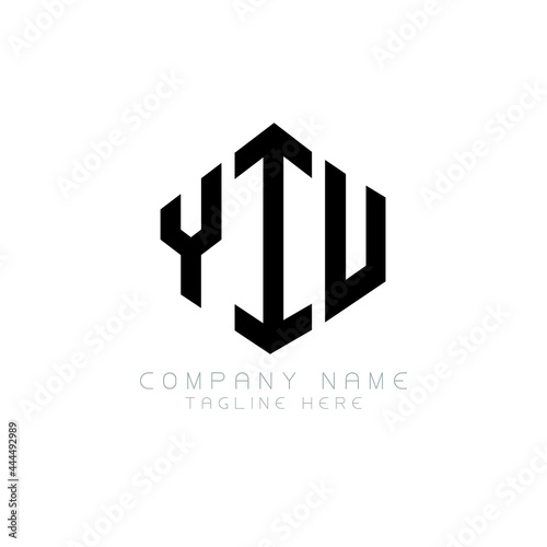 YIU letter logo design with polygon shape. YIU polygon logo monogram. YIU cube logo design. YIU hexagon vector logo template white and black colors. YIU monogram, YIU business and real estate logo.  photo