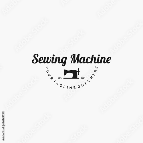 Vintage sewing machine badge logo vector illustration design