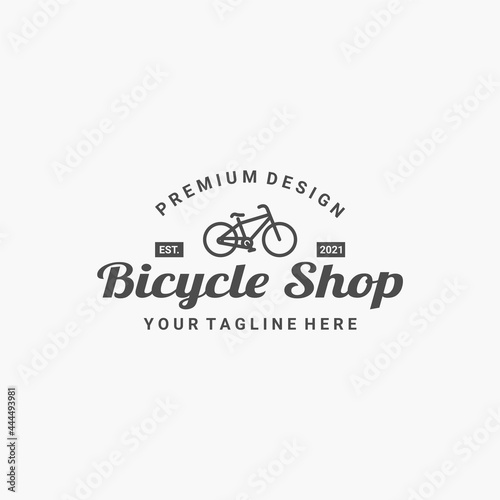 Bicycle line art emblem logo vector illustration design