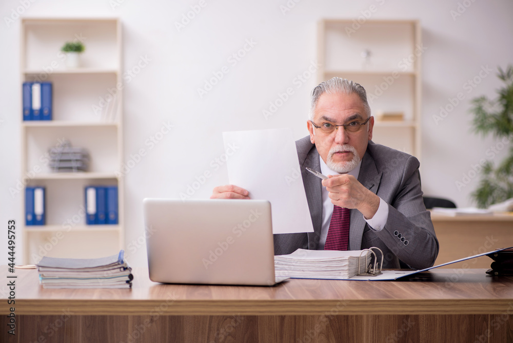 Old male employee working in the office Old male employee working in the office
