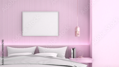 Mock up frame in bedroom Interior modern style Mockup poster 3d rendering 3d illustration