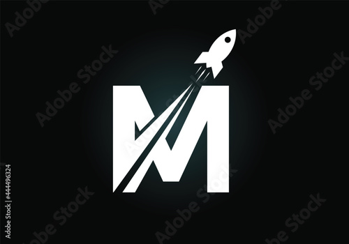 Initial M monogram letter alphabet with a Rocket logo design. Rocket icon. Font emblem. Modern vector logotype for business and company identity.