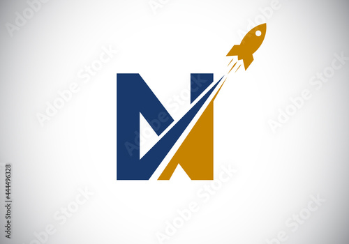 Initial N monogram letter alphabet with a Rocket logo design. Rocket icon. Font emblem. Modern vector logotype for business and company identity.