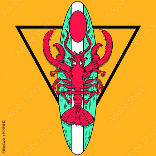 illustration of fish in surf style with text and cool background