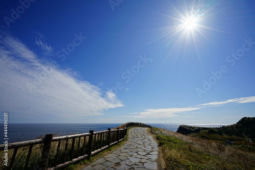 a wonderful seascape with a seaside walkway  scenery around mt. song-ak