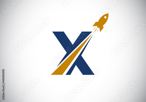 Initial X monogram letter alphabet with a Rocket logo design. Rocket icon. Font emblem. Modern vector logotype for business and company identity.