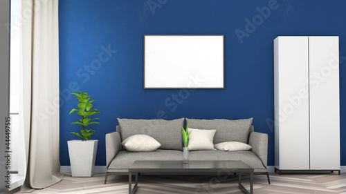 Mock up frame in living room  Interior modern style Mockup poster 3d rendering 3d illustration