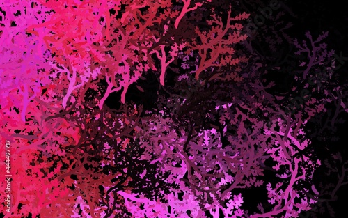 Dark Pink vector doodle backdrop with trees, branches.