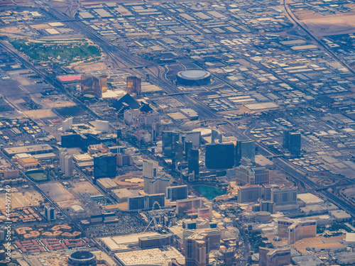 Aerial view of the famous strip and cityscape