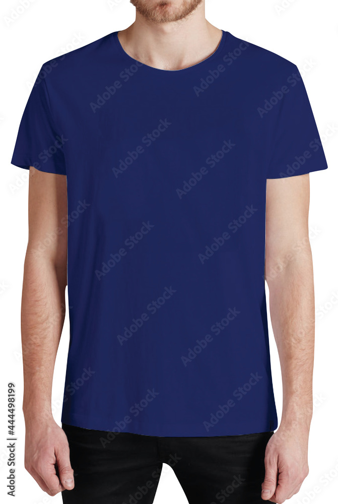 Young man wearing Blue blank t-shirt Isolated on white background. Young man wearing Blue blank t-shirt Isolated on white background.