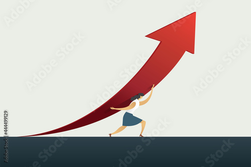 Businesswoman leader holding arrow up path to goal or target in business, success. illustration Vector