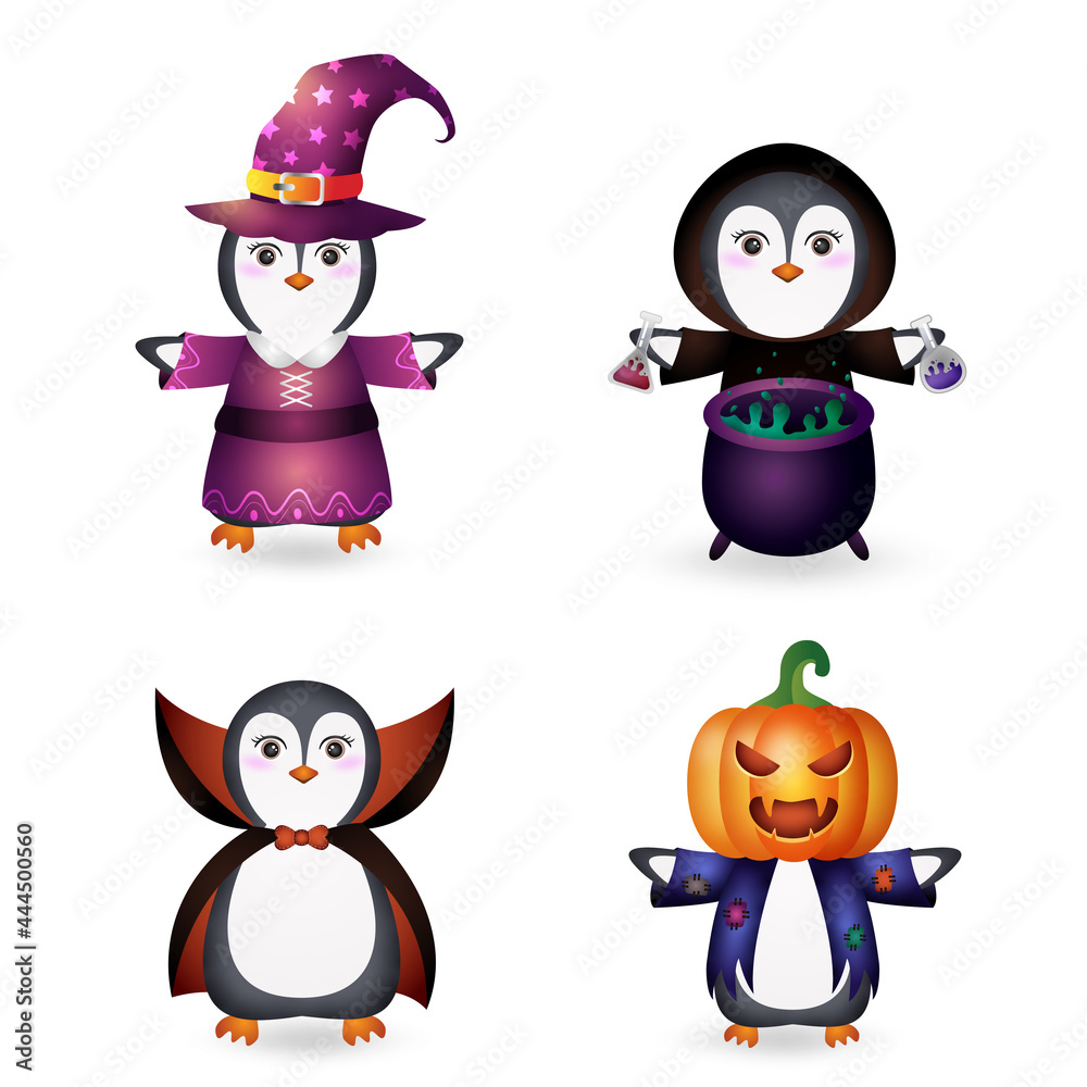 cute penguin with costume halloween character collection cute penguin with costume halloween character collection