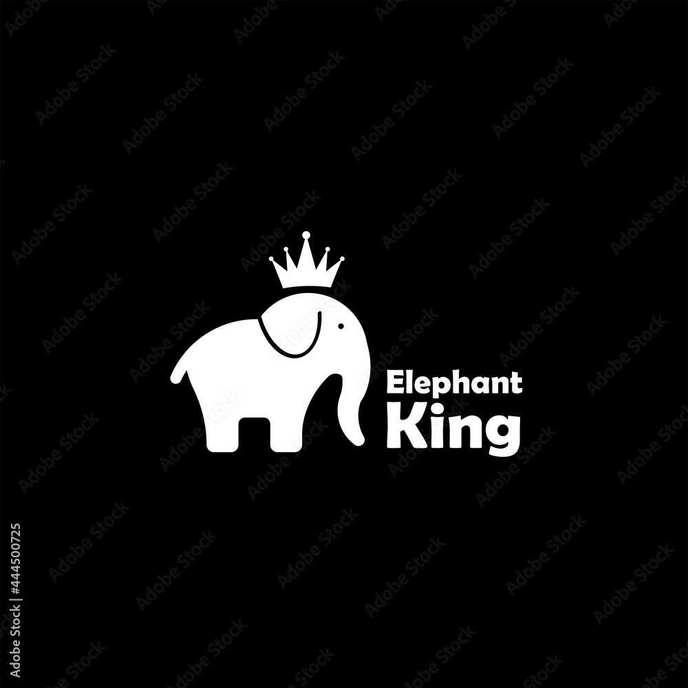 Vector illustration, elephant wearing a crown on a black background, perfect for logos, elephant day posters and clothing designs