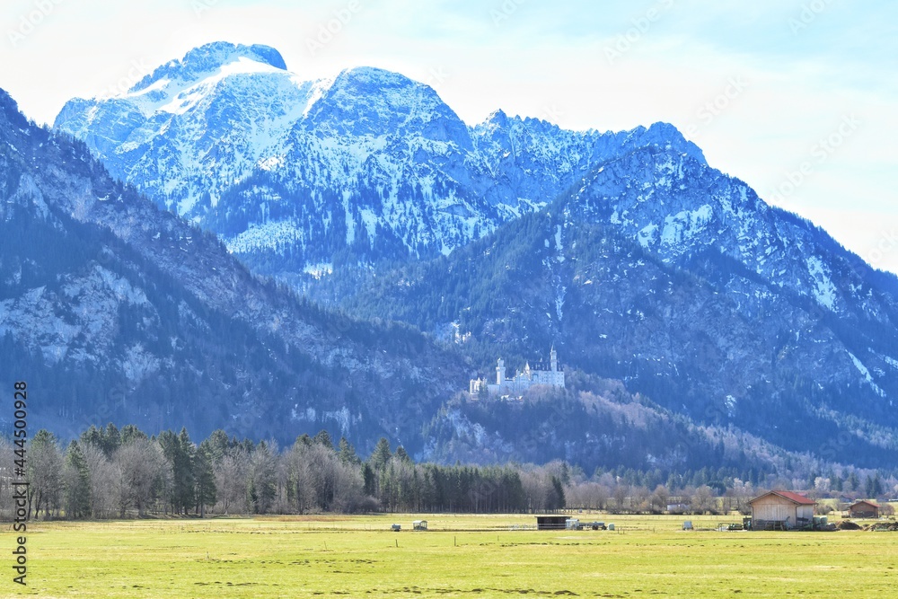 View of Schloss Neuschwanstein. Photos from the entrance road to the parking lot.
