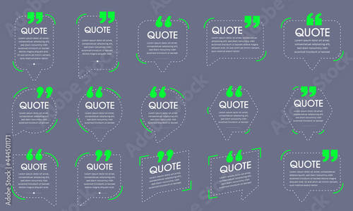 Quote bubbles, Quote frames templates set. Text in brackets, citation empty speech bubbles, Textbox isolated and shadow background, Vector illustration.