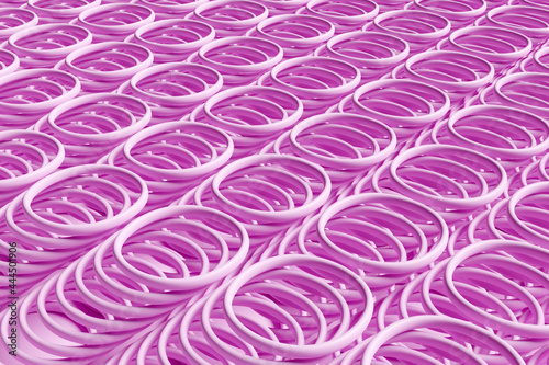 3d illustration of rows of pink  round,  polygones.Set of shapes on monocrome background, pattern. Geometry  background