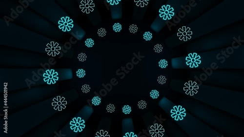 Neon light of Modern design., flight forward through digital corridor, appearing glowing pink blue lines, ultraviolet spectrum., 4K Looped Background Animation