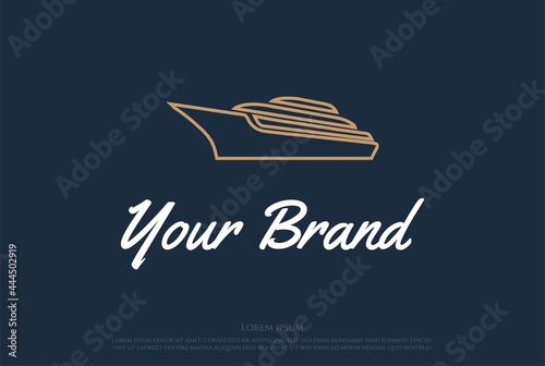 Luxury Yacht Boat Ship Line Outline Logo Design Vector