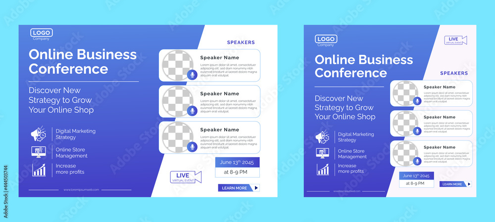 Fototapeta Business Conference live webinar banner invitation and social media post template. Business webinar invitation design. Vector EPS