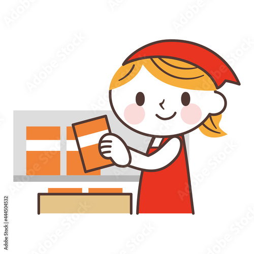A female sales clerk arranging products 陳列、品出しをする店員の女性