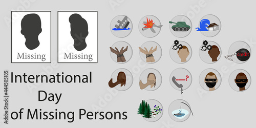 International Day of Missing Persons. Lost anonymous person. Missing people in the aftermath of the disaster. Reasons for missing people. International Missing Children's Day. Set. 