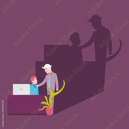 Illustration about toxic workplace, evil boss, mean coworker, damaging work environment, work pressure - Vectors (EPS) photo