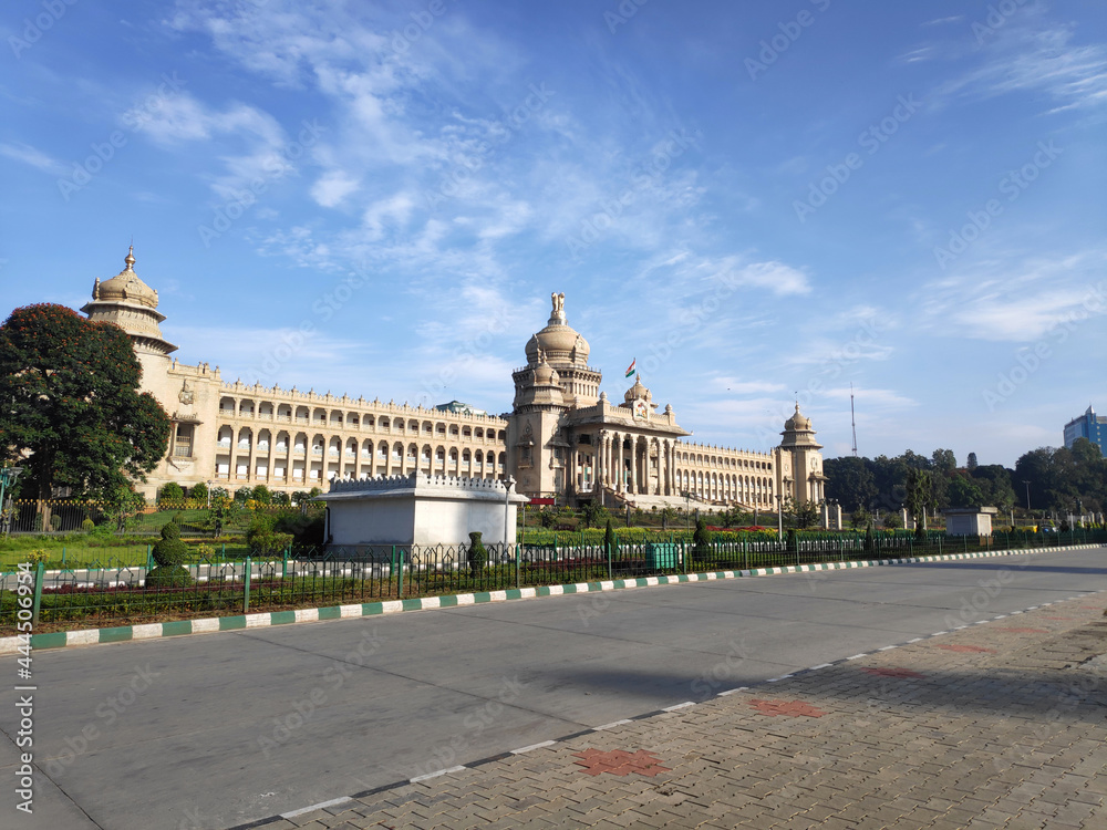 The state legislative building in downtown Bangalore, India on a clear day