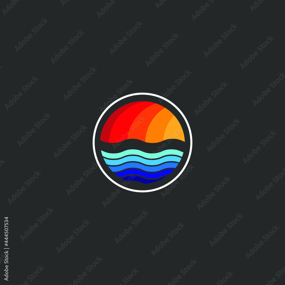 creative simple sunset logo. illustration of sun symbol on black background vector.
summer logo and line art design. logo, icon and template