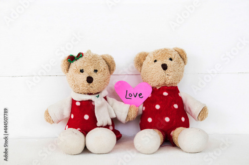love message card handwriting with teddy bear arrangement flat lay postcard style on background white