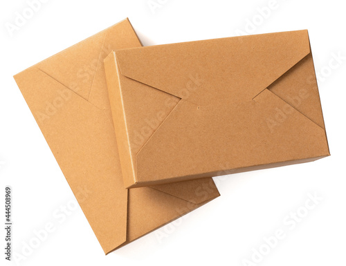 two basics Kraft boxes isolated on white background, top view