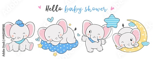 Draw elephant boy for baby shower Doodle cartoon style