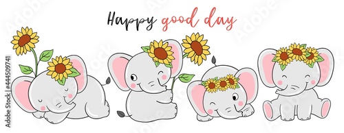 Draw elephant with sunflower for baby shower