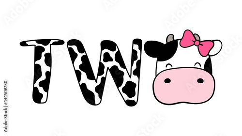 Draw face cow for two birthday Kids shirt for cutting file
