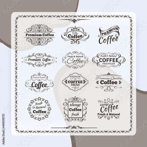 Natural fresh coffee calligraphic vintage decorative emblems set isolated vector illustration