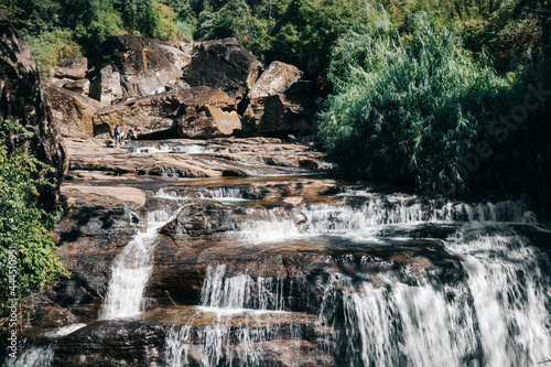 Beautiful Ramboda falls  cascade water stream  and the rocks.