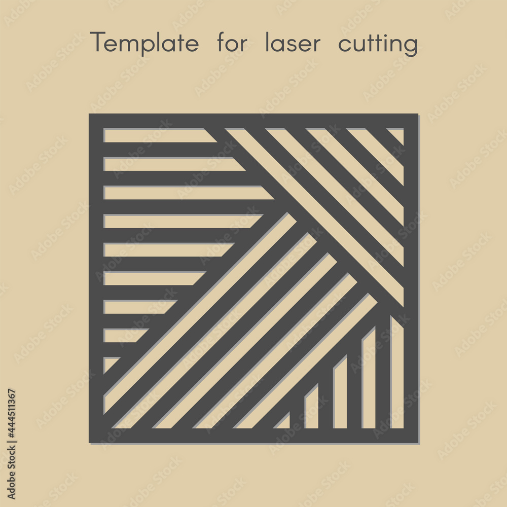 Template for laser cutting. Stencil for panels of wood, metal. Square background for cut