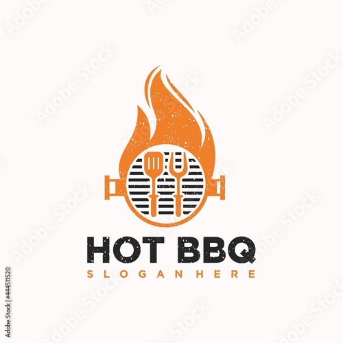 Hot barbecue or grill logo barbecue fork spatula 